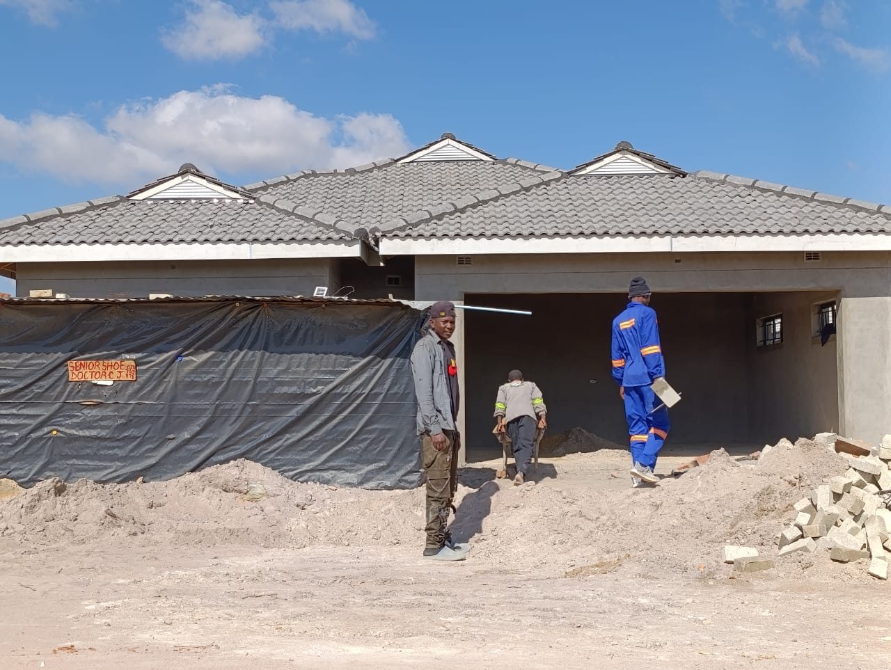 Newly roofed house with concrete roof tiles