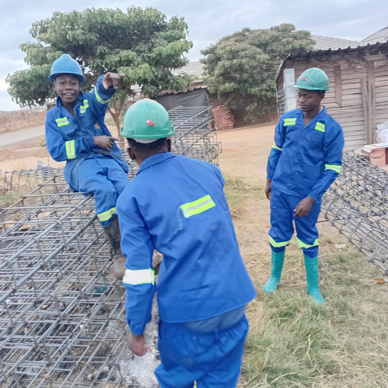 C&J steel fixing crew preparing reinforcement cages on site